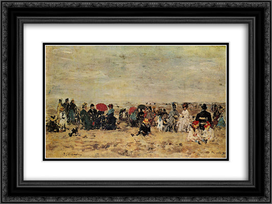 Beach scene 24x18 Black Ornate Wood Framed Art Print Poster with Double Matting by Boudin, Eugene