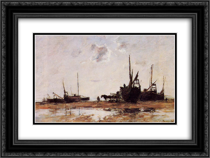 Berck, Low Tide 24x18 Black Ornate Wood Framed Art Print Poster with Double Matting by Boudin, Eugene