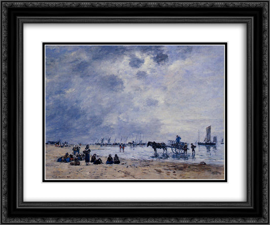 Berck, the Arrival of the Fishing Boats 24x20 Black Ornate Wood Framed Art Print Poster with Double Matting by Boudin, Eugene