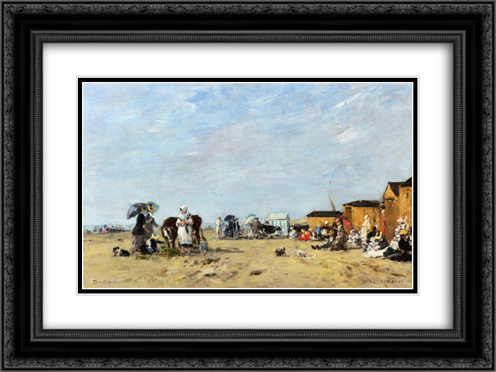 Berck, the Beach 24x18 Black Ornate Wood Framed Art Print Poster with Double Matting by Boudin, Eugene