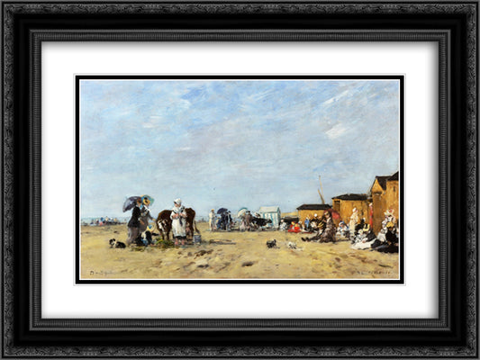 Berck, the Beach 24x18 Black Ornate Wood Framed Art Print Poster with Double Matting by Boudin, Eugene