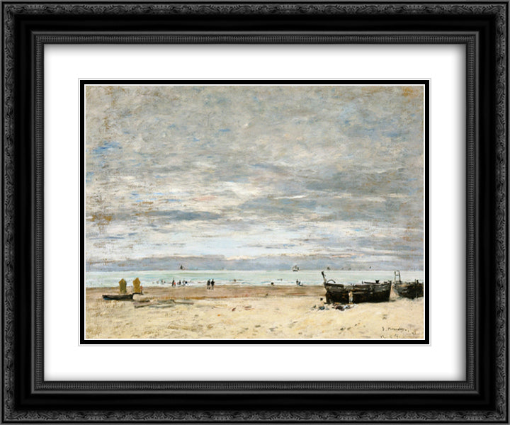 Berck, The Beach at Low Tide 24x20 Black Ornate Wood Framed Art Print Poster with Double Matting by Boudin, Eugene