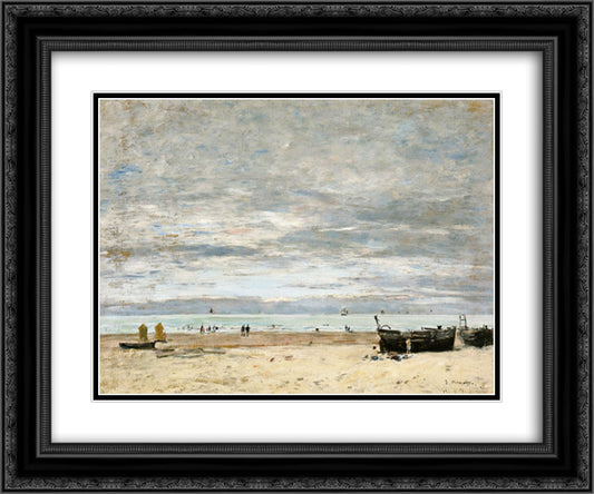 Berck, The Beach at Low Tide 24x20 Black Ornate Wood Framed Art Print Poster with Double Matting by Boudin, Eugene