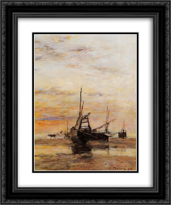 Berck Low Tide 20x24 Black Ornate Wood Framed Art Print Poster with Double Matting by Boudin, Eugene