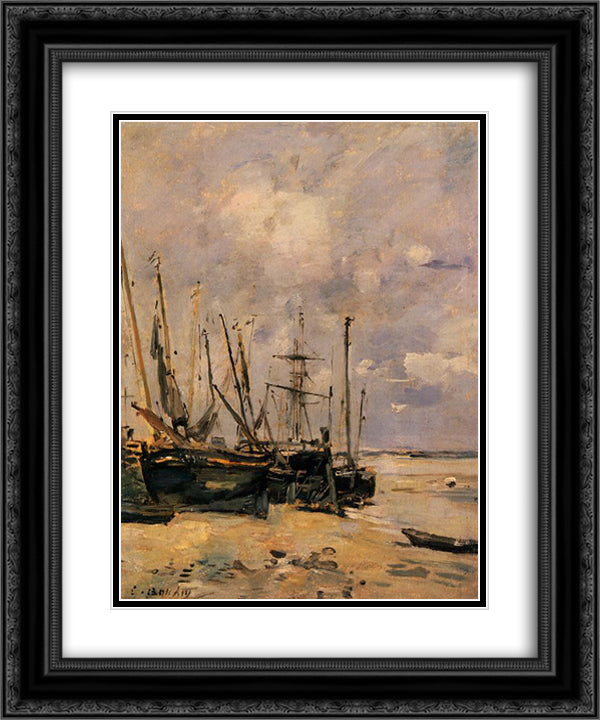 Boats 20x24 Black Ornate Wood Framed Art Print Poster with Double Matting by Boudin, Eugene