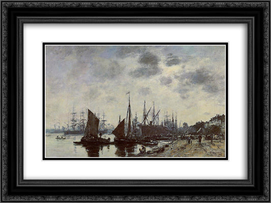 Bordeaux, Bacalan, View from the Quay 24x18 Black Ornate Wood Framed Art Print Poster with Double Matting by Boudin, Eugene