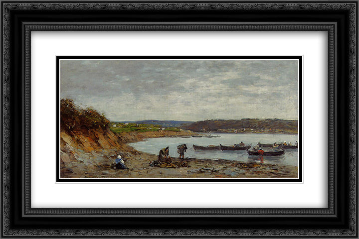 Brest, Fishing Boats 24x16 Black Ornate Wood Framed Art Print Poster with Double Matting by Boudin, Eugene