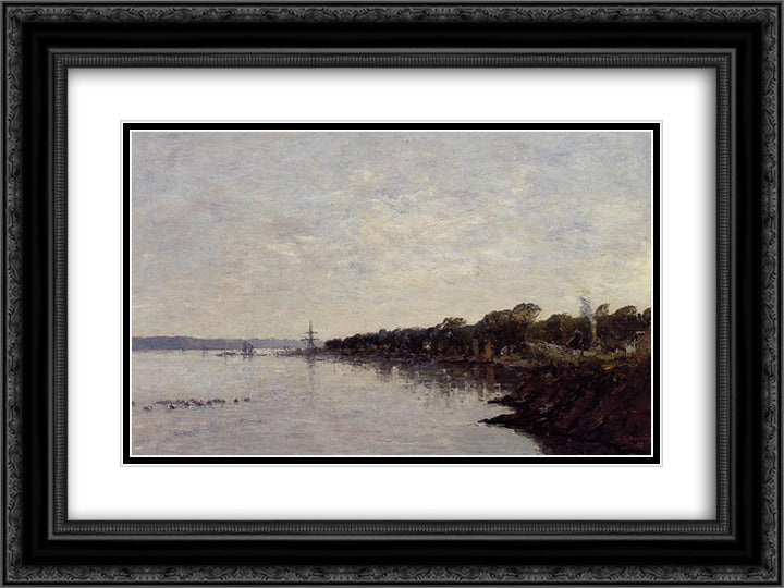 Brest, the Banks of the Harbor 24x18 Black Ornate Wood Framed Art Print Poster with Double Matting by Boudin, Eugene