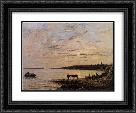 Brest, the Harbor 24x20 Black Ornate Wood Framed Art Print Poster with Double Matting by Boudin, Eugene