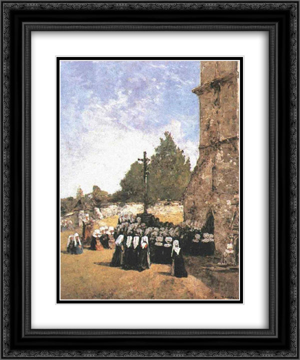 Breton Pardon 20x24 Black Ornate Wood Framed Art Print Poster with Double Matting by Boudin, Eugene