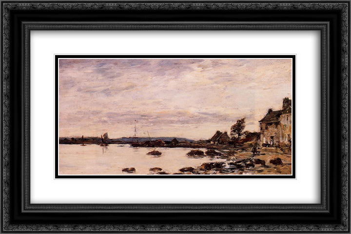 Breton Shoreline 24x16 Black Ornate Wood Framed Art Print Poster with Double Matting by Boudin, Eugene