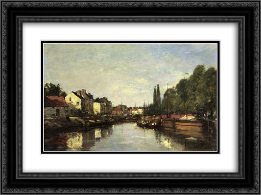 Brussels, the Louvain Canal 24x18 Black Ornate Wood Framed Art Print Poster with Double Matting by Boudin, Eugene