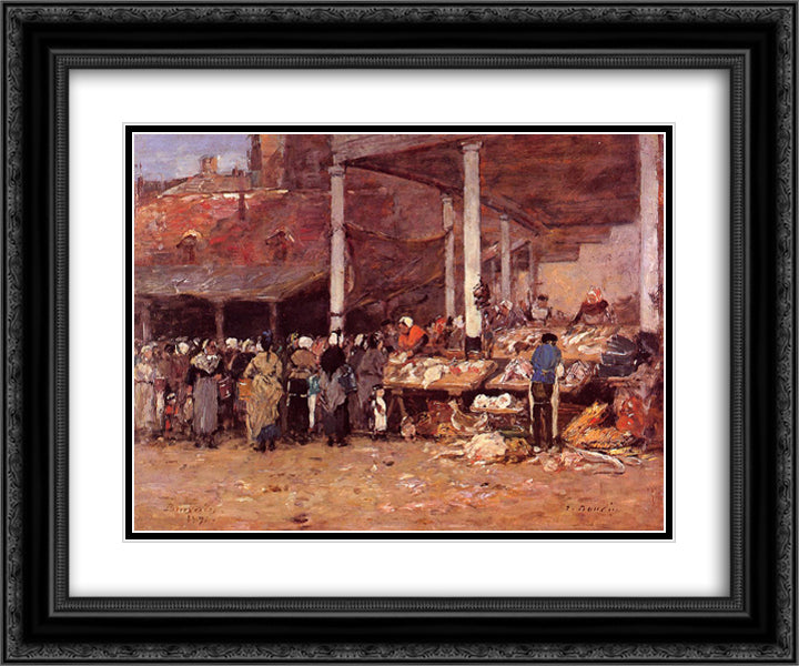 Brussels - the Old Fish Market 24x20 Black Ornate Wood Framed Art Print Poster with Double Matting by Boudin, Eugene