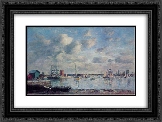 Camaret, Boats in the Harbor 24x18 Black Ornate Wood Framed Art Print Poster with Double Matting by Boudin, Eugene