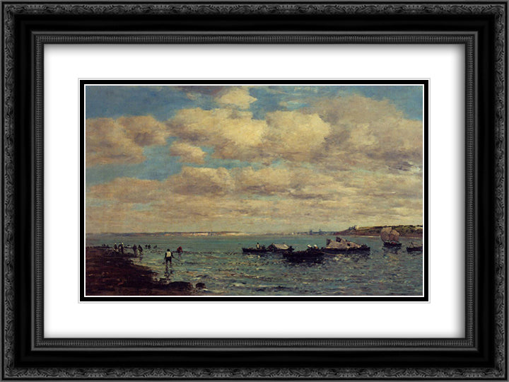 Camaret, Fishermen and Boats 24x18 Black Ornate Wood Framed Art Print Poster with Double Matting by Boudin, Eugene