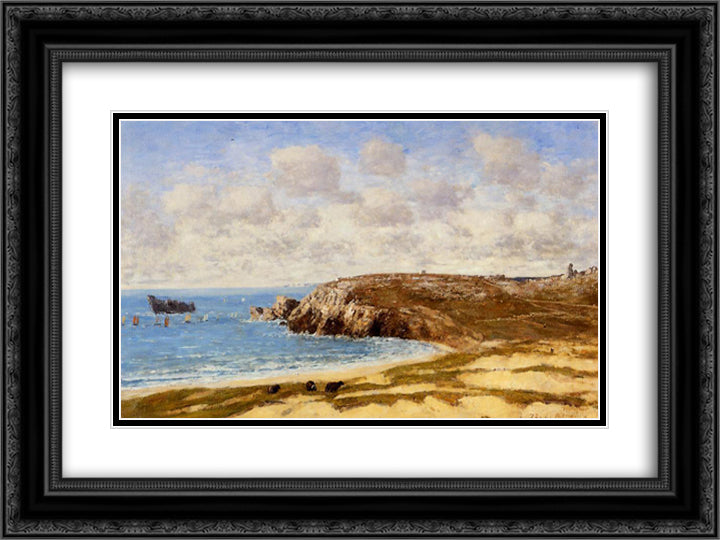 Camaret, Le Toulinguet 24x18 Black Ornate Wood Framed Art Print Poster with Double Matting by Boudin, Eugene