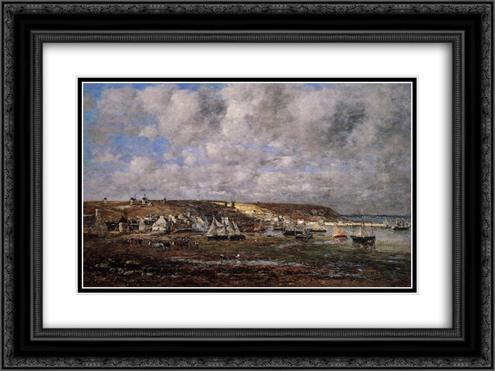 Camaret, Low Tide 24x18 Black Ornate Wood Framed Art Print Poster with Double Matting by Boudin, Eugene