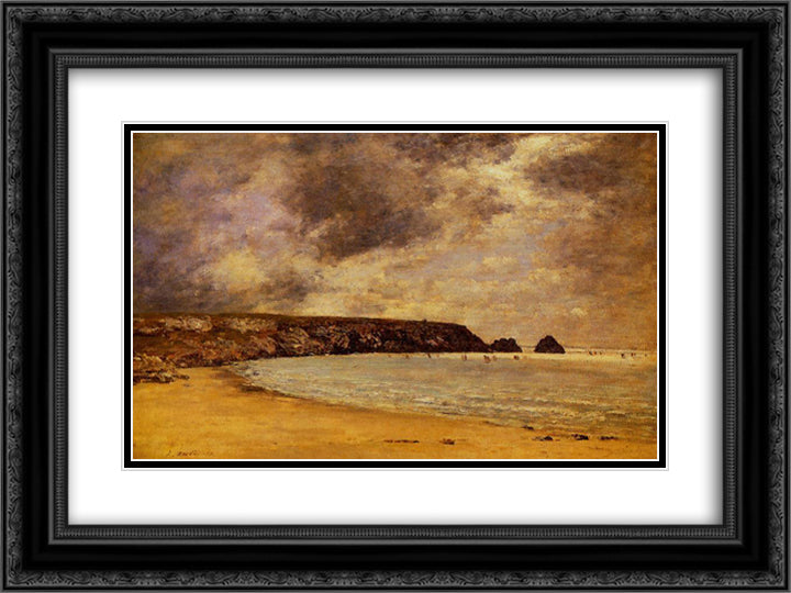 Camaret, the Bay 24x18 Black Ornate Wood Framed Art Print Poster with Double Matting by Boudin, Eugene