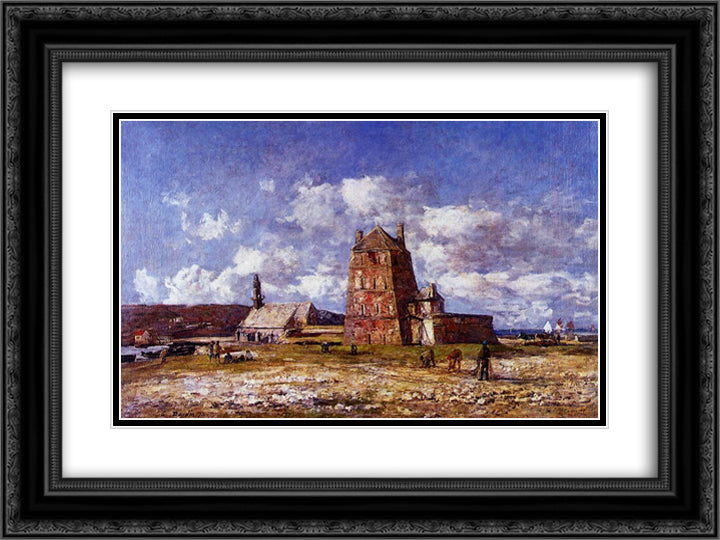 Camaret, the Jetty 24x18 Black Ornate Wood Framed Art Print Poster with Double Matting by Boudin, Eugene