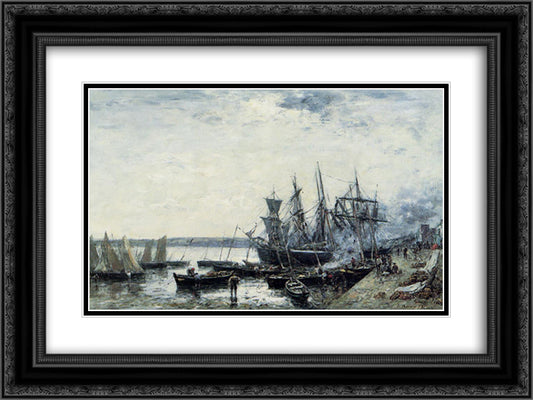 Camaret, the Port 24x18 Black Ornate Wood Framed Art Print Poster with Double Matting by Boudin, Eugene