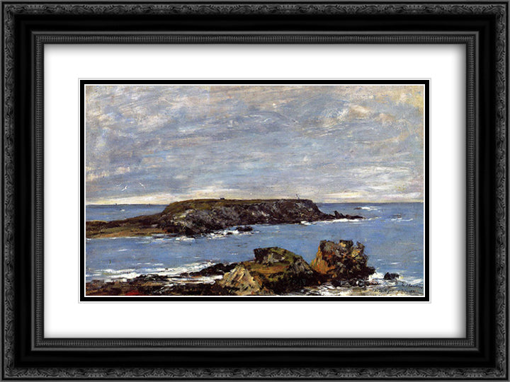 Camaret, The Toulinguet 24x18 Black Ornate Wood Framed Art Print Poster with Double Matting by Boudin, Eugene