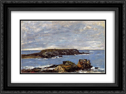 Camaret, The Toulinguet 24x18 Black Ornate Wood Framed Art Print Poster with Double Matting by Boudin, Eugene