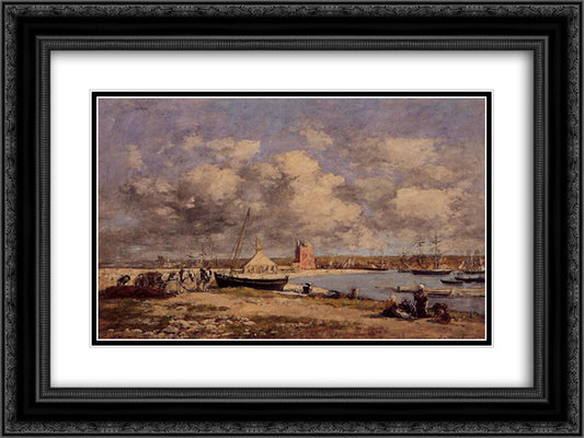 Camaret 24x18 Black Ornate Wood Framed Art Print Poster with Double Matting by Boudin, Eugene