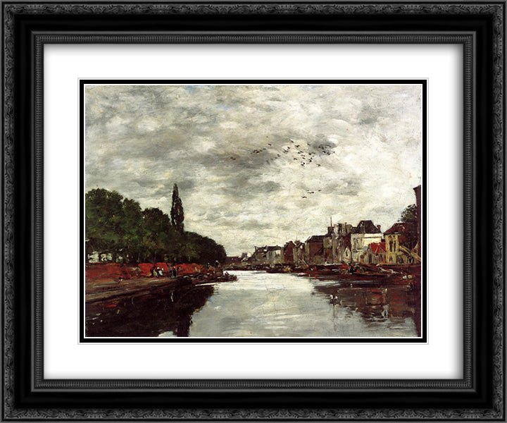 Canal near Brussels 24x20 Black Ornate Wood Framed Art Print Poster with Double Matting by Boudin, Eugene