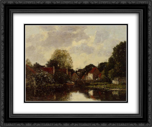 Canel near Dordrecht 24x20 Black Ornate Wood Framed Art Print Poster with Double Matting by Boudin, Eugene