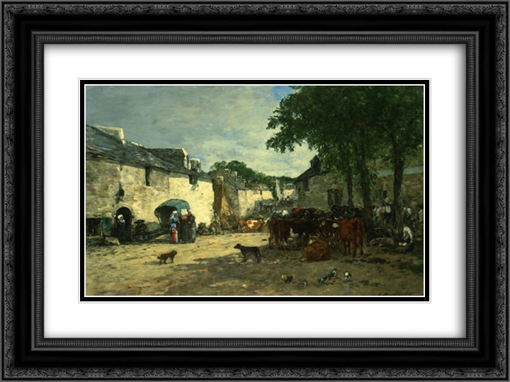 Cattle market at Daoulas, Brittany 24x18 Black Ornate Wood Framed Art Print Poster with Double Matting by Boudin, Eugene