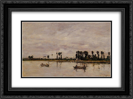 Caudebec-en-Caux, Banks of the Seine 24x18 Black Ornate Wood Framed Art Print Poster with Double Matting by Boudin, Eugene