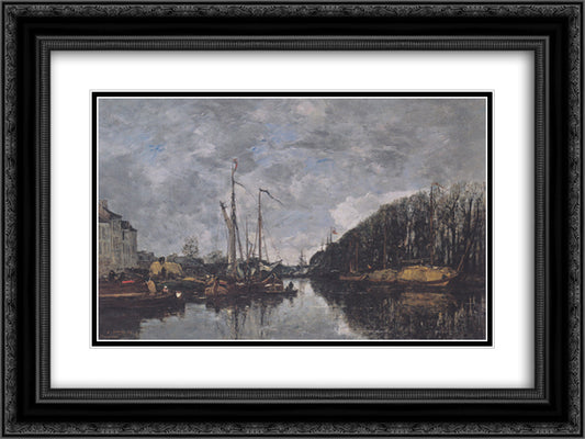 Channel at Allee Verte in Brussels 24x18 Black Ornate Wood Framed Art Print Poster with Double Matting by Boudin, Eugene