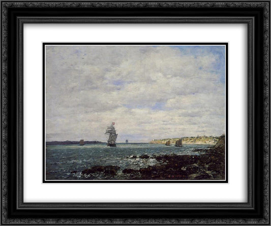 Coast of Brittany 24x20 Black Ornate Wood Framed Art Print Poster with Double Matting by Boudin, Eugene