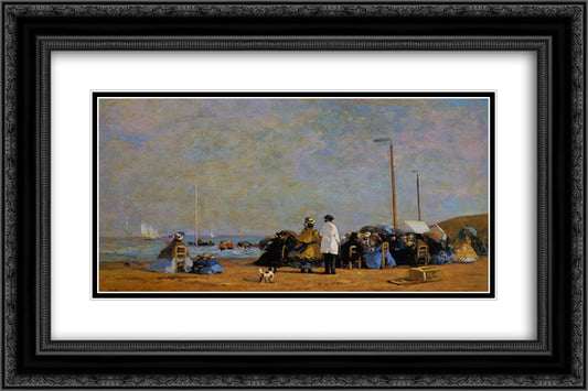 Crinolines on the Beach 24x16 Black Ornate Wood Framed Art Print Poster with Double Matting by Boudin, Eugene