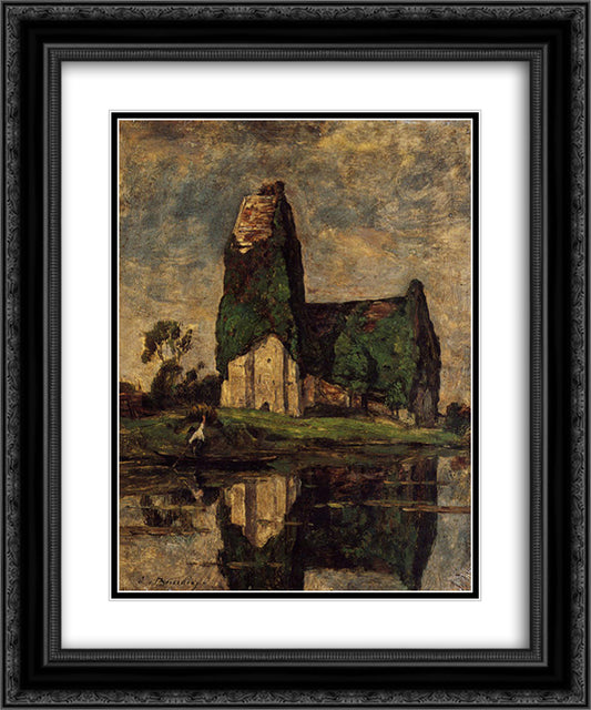 Criqueboeuf, the Church 20x24 Black Ornate Wood Framed Art Print Poster with Double Matting by Boudin, Eugene