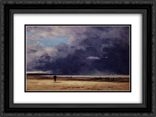 Deauville, Low Tide 24x18 Black Ornate Wood Framed Art Print Poster with Double Matting by Boudin, Eugene