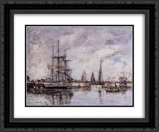 Deauville, Norwegian Three-Master Leaving Port 24x20 Black Ornate Wood Framed Art Print Poster with Double Matting by Boudin, Eugene