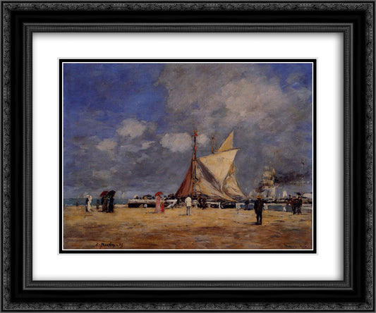 Deauville, on the Jetty 24x20 Black Ornate Wood Framed Art Print Poster with Double Matting by Boudin, Eugene