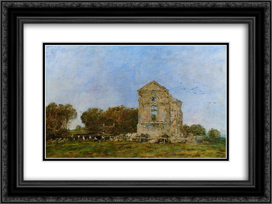 Deauville, Ruins of the Chateau de Lassay 24x18 Black Ornate Wood Framed Art Print Poster with Double Matting by Boudin, Eugene