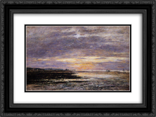 Deauville, Sunset on the Beach 24x18 Black Ornate Wood Framed Art Print Poster with Double Matting by Boudin, Eugene