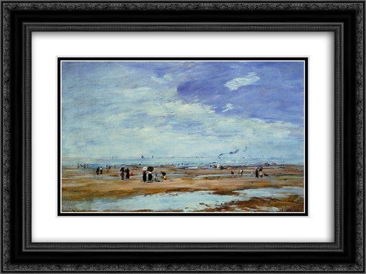 Deauville, the Beach, Low Tide 24x18 Black Ornate Wood Framed Art Print Poster with Double Matting by Boudin, Eugene