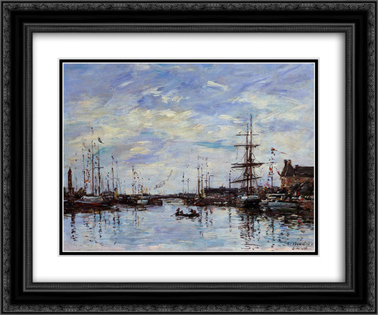 Deauville, the Dock 24x20 Black Ornate Wood Framed Art Print Poster with Double Matting by Boudin, Eugene