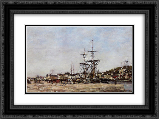 Deauville, the Docks 24x18 Black Ornate Wood Framed Art Print Poster with Double Matting by Boudin, Eugene