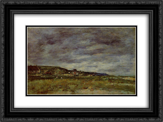 Deauville, the Dunes 24x18 Black Ornate Wood Framed Art Print Poster with Double Matting by Boudin, Eugene