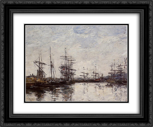 Deauville, the Harbor 24x20 Black Ornate Wood Framed Art Print Poster with Double Matting by Boudin, Eugene