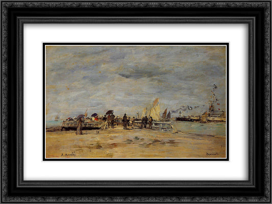 Deauville, the Jetty 24x18 Black Ornate Wood Framed Art Print Poster with Double Matting by Boudin, Eugene