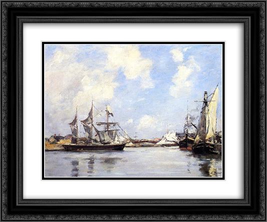 Deauville, the Port 24x20 Black Ornate Wood Framed Art Print Poster with Double Matting by Boudin, Eugene