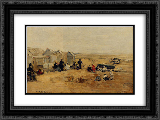 Deauville Beach Scene 24x18 Black Ornate Wood Framed Art Print Poster with Double Matting by Boudin, Eugene