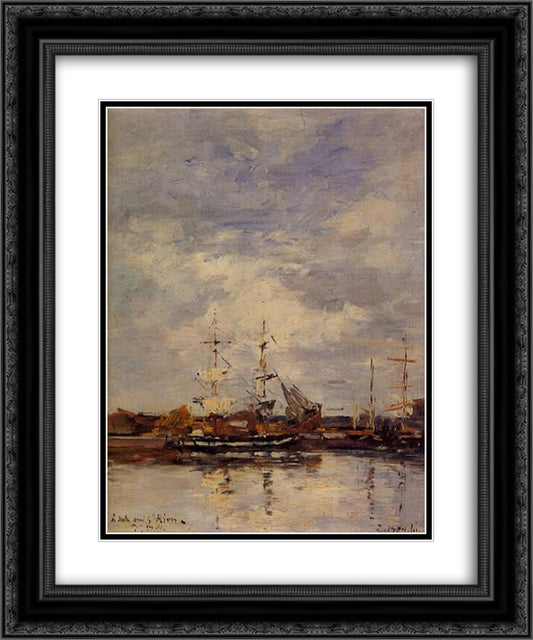 Deauville Harbor 20x24 Black Ornate Wood Framed Art Print Poster with Double Matting by Boudin, Eugene