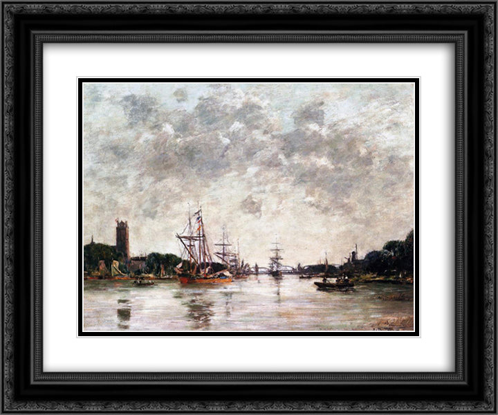 Dordrecht, La Meuse, View of Swandrecht 24x20 Black Ornate Wood Framed Art Print Poster with Double Matting by Boudin, Eugene